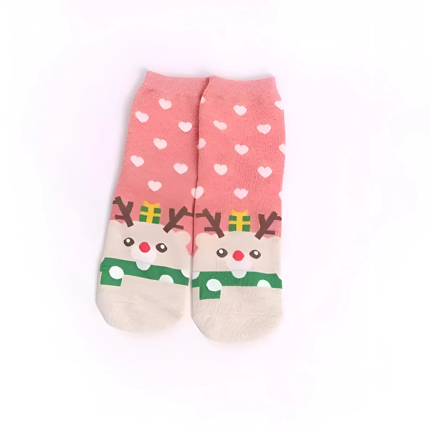 Pink Ankle Socks with Festive Patterns