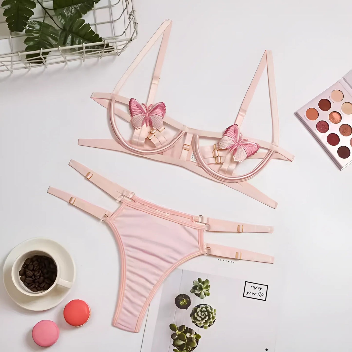 Pink Butterfly Lingerie Set