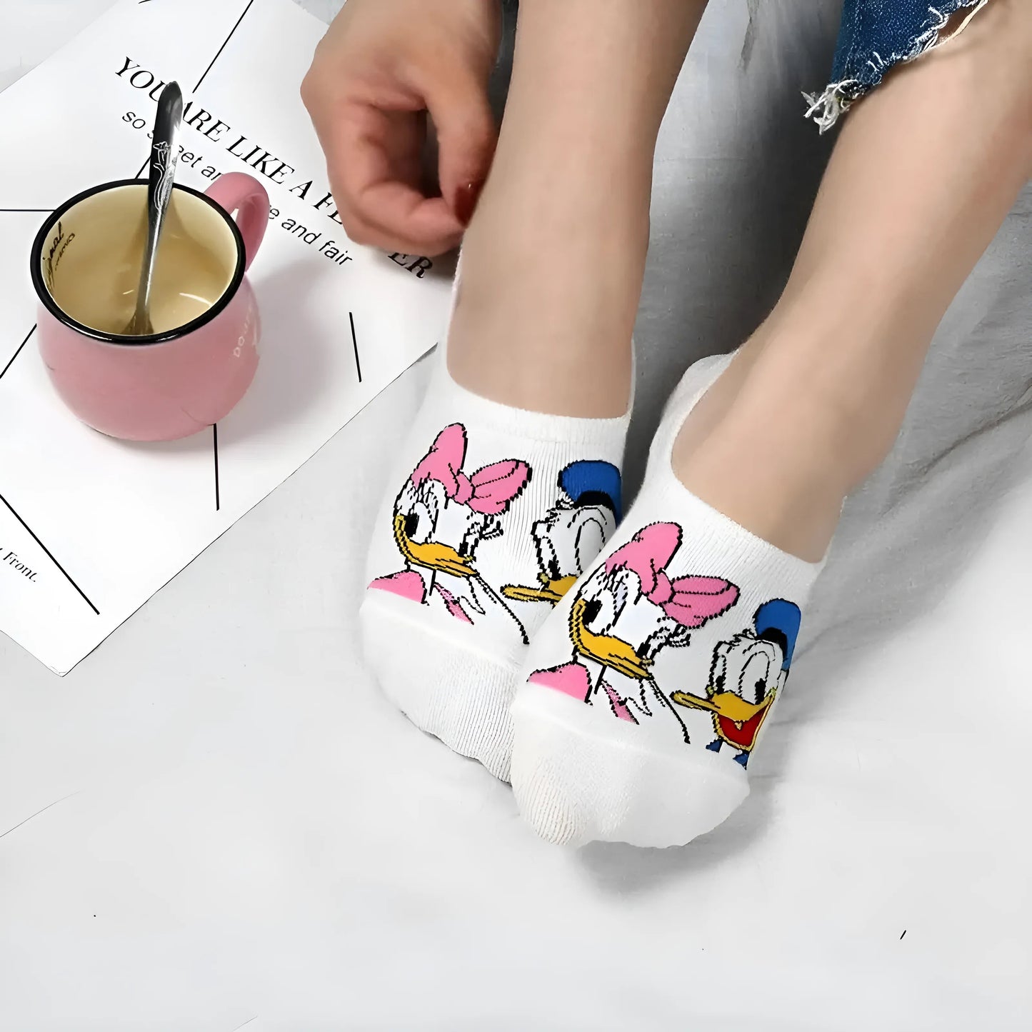 Pink Cartoon Character Ankle Socks