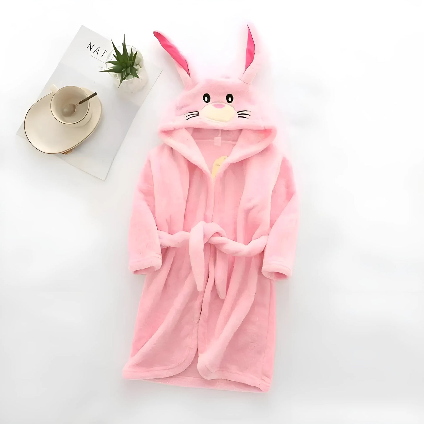 Pink Children's Bunny Motif Bathrobe