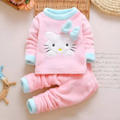 Pink Children's Plush Cat-Themed Pyjamas