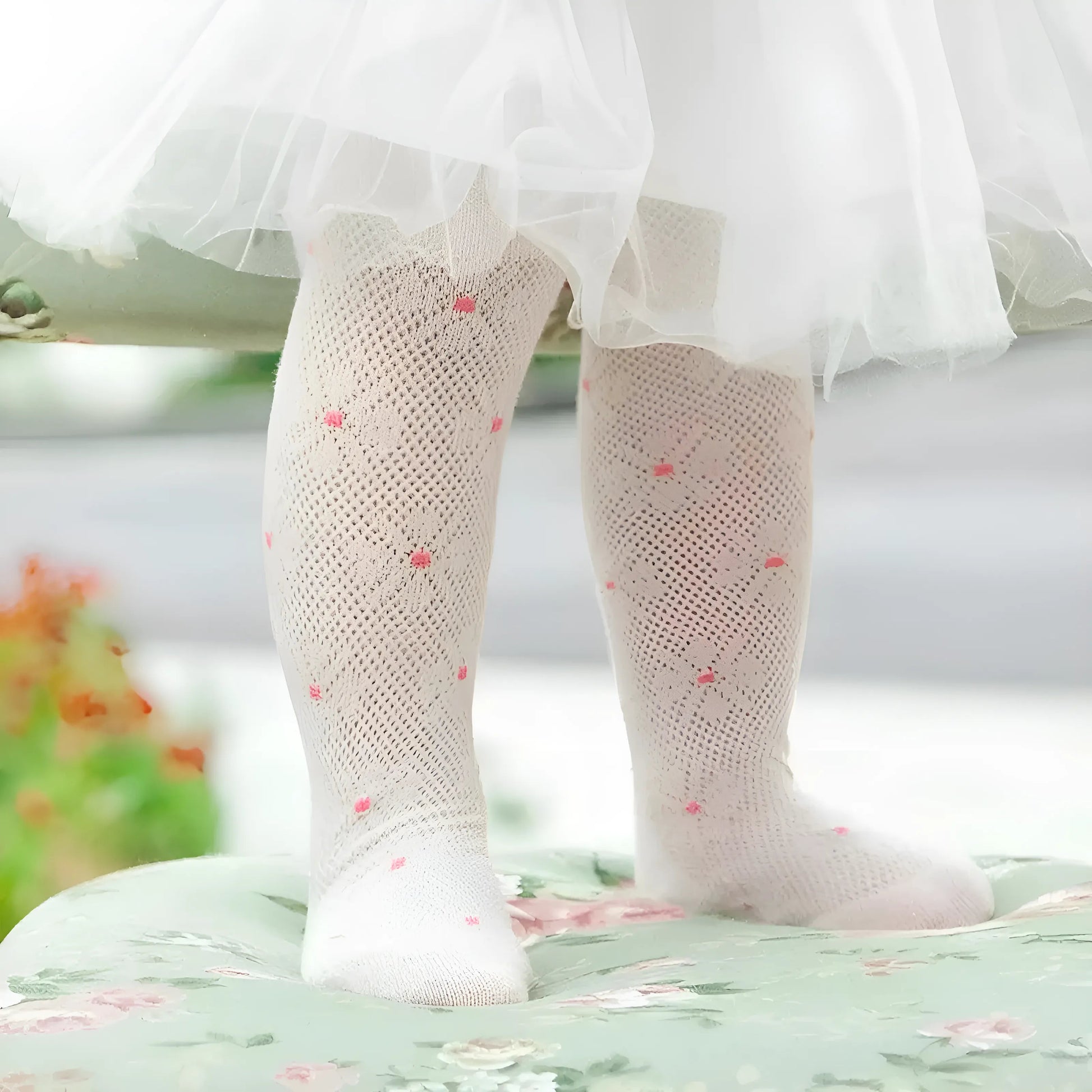 Pink Children's Tights with Floral Design