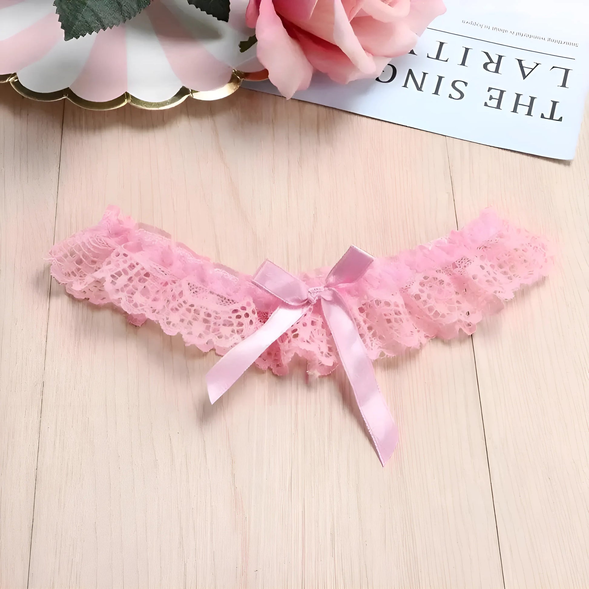 Pink Classic Lace Garter with Bow