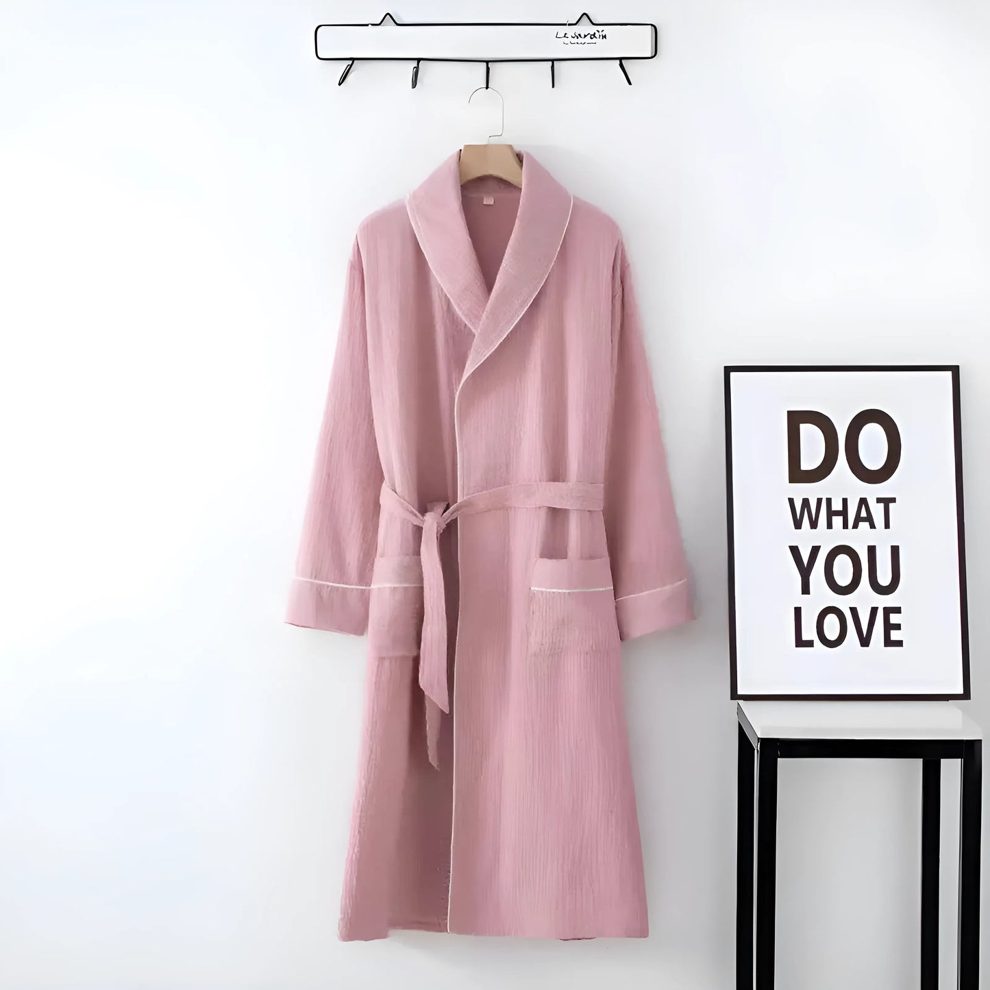 Pink Dressing Gown with Decorative Trim