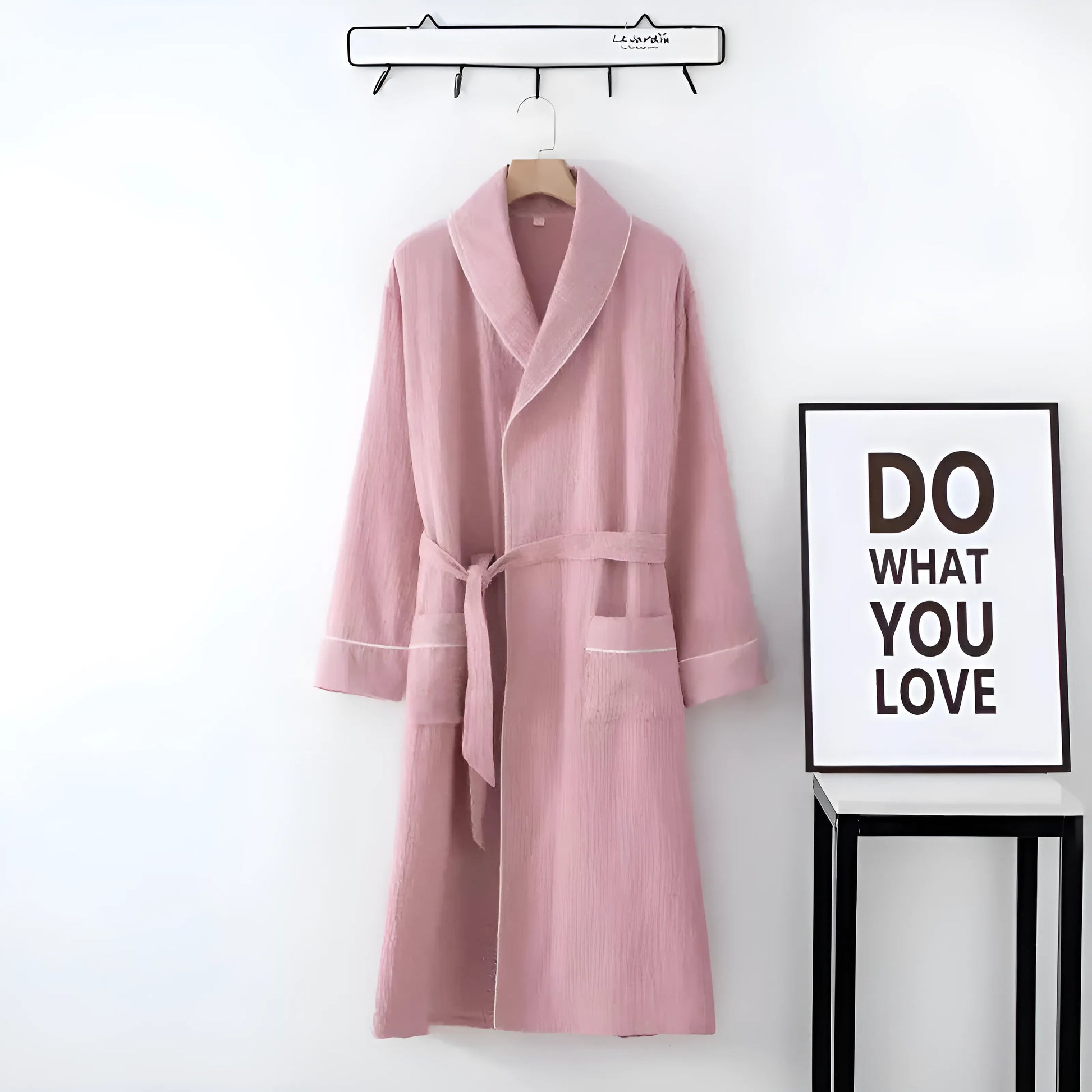 Pink Dressing Gown with Decorative Trim