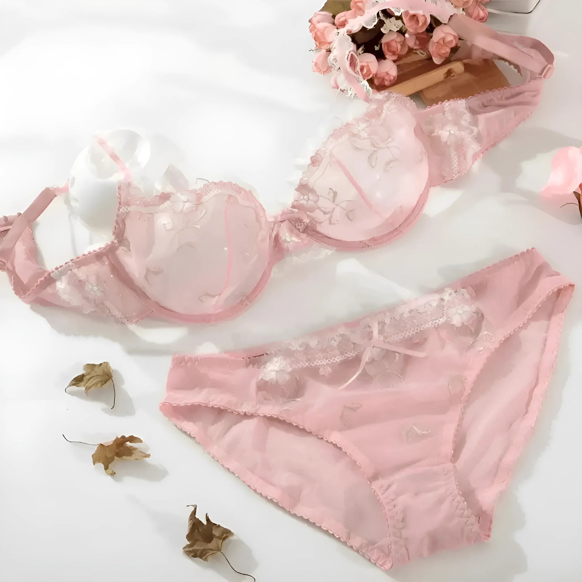 Pink Floral Lace Lingerie Set