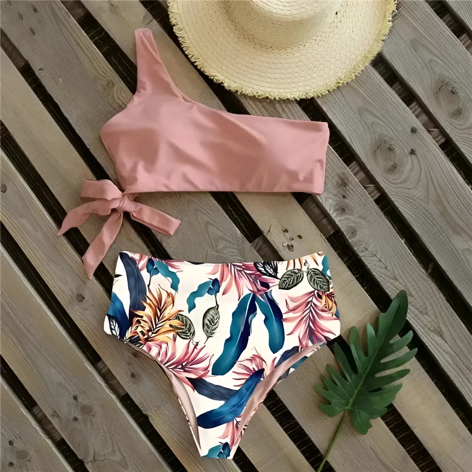 Pink Floral Print Two-Piece Swimsuit