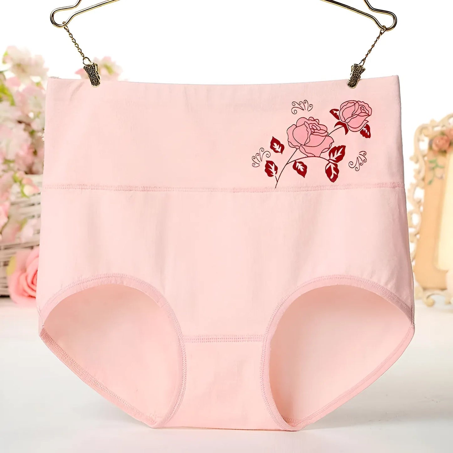 Pink High-Waisted Knickers with Decorative Rose