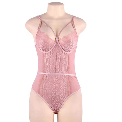 Pink Lace Bodysuit with Decorative Straps