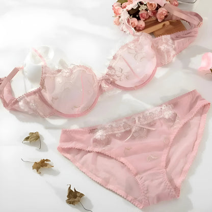 Pink Lace Bra with Floral Design