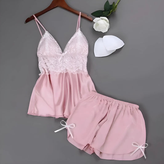 Pink Lace Bust Women's Pyjama Set