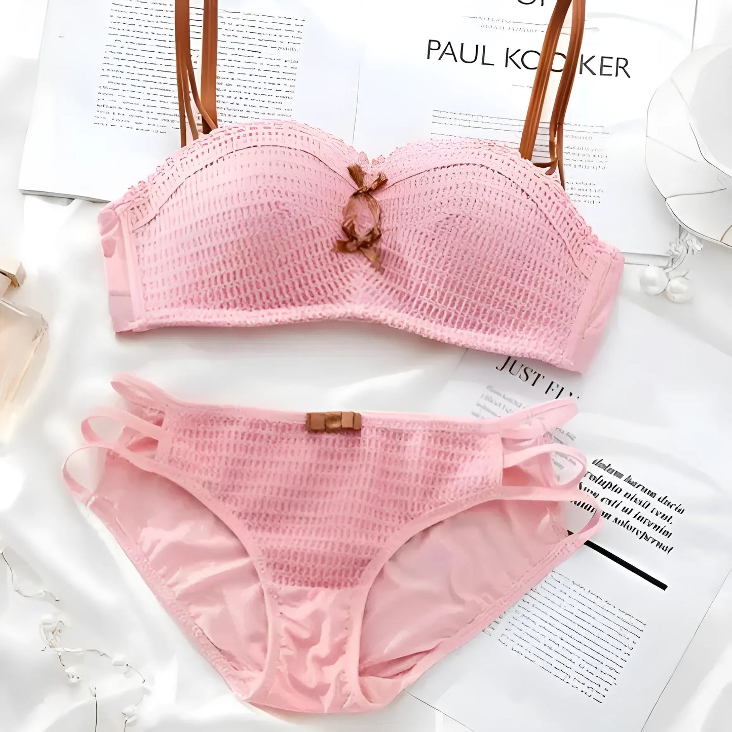 Pink Lace Lingerie Set with Bows