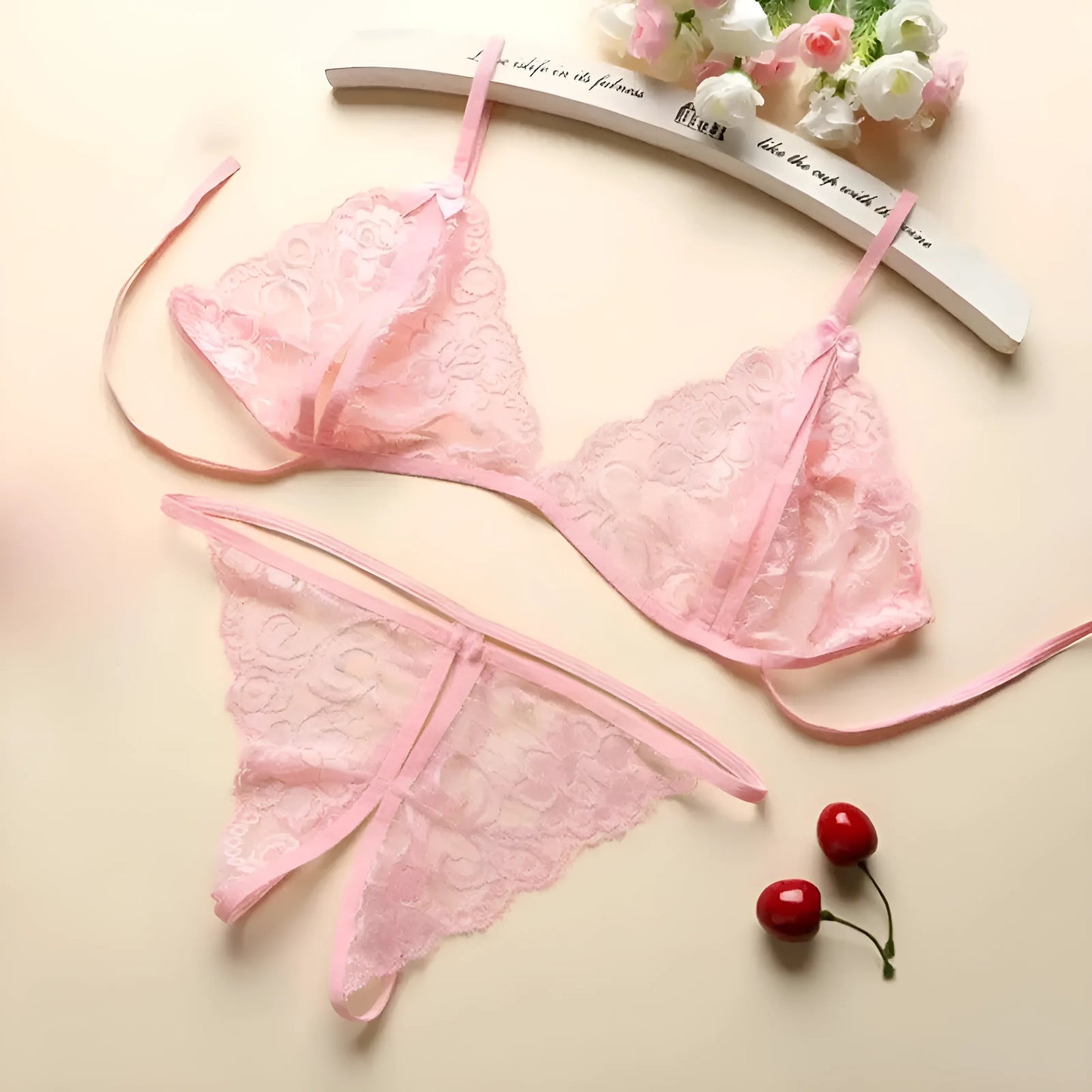 Pink Lace Lingerie Set with Cut-Outs