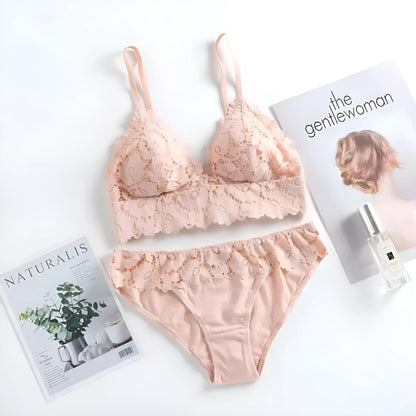 Pink Lace Lingerie Set with Floral Design