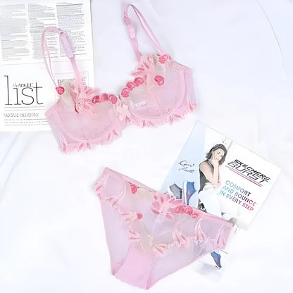 Pink Lace Lingerie Set with Floral Design