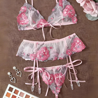 Pink Lace Lingerie Set with Roses