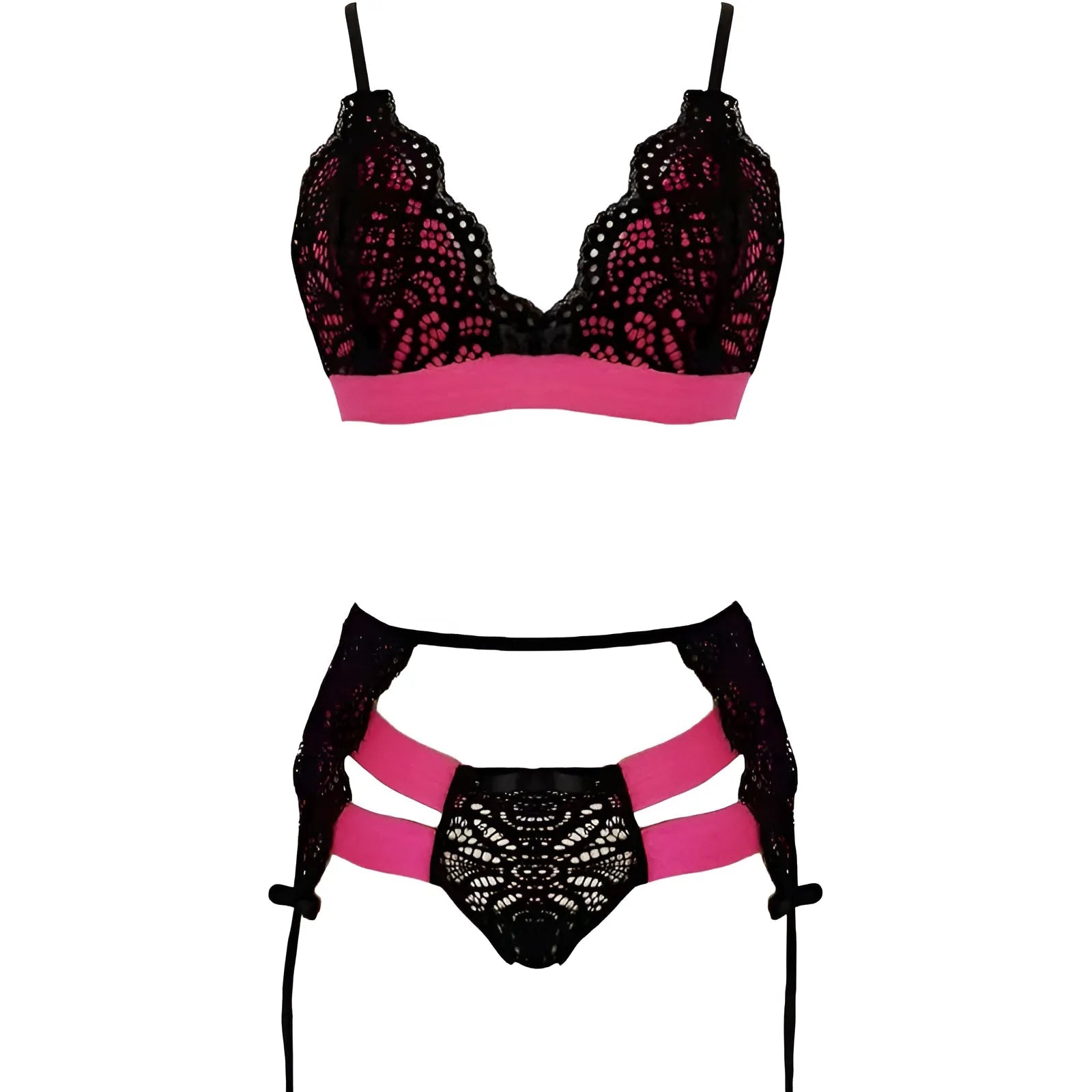 Pink Lace Lingerie Set with Suspender Belt