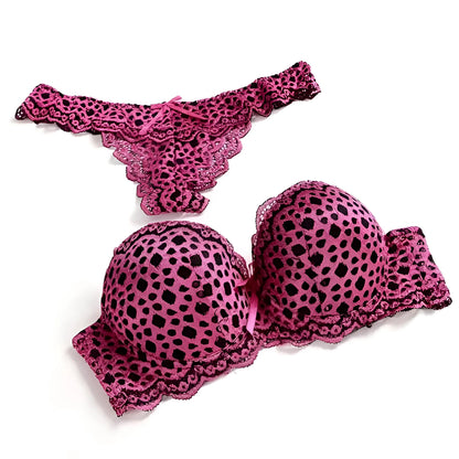 Pink Lace Spot Print Lingerie Set