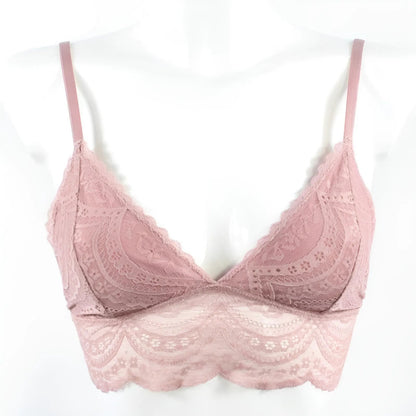 Pink Lace Triangle Bralette with Low Rise