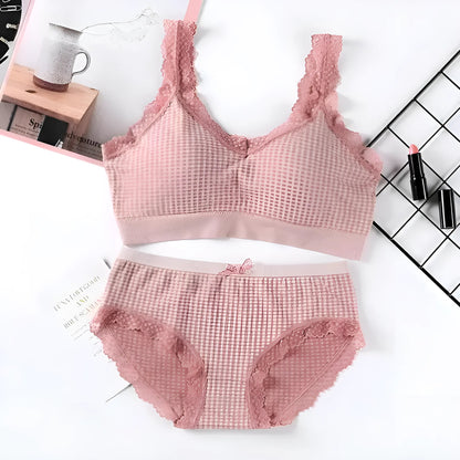 Pink Lace Trim Lingerie Set