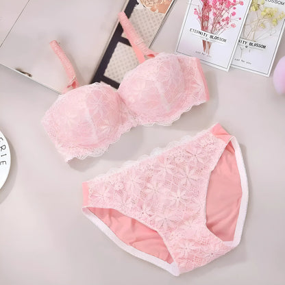 Pink Lace Trim Lingerie Set