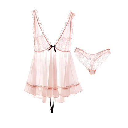 Pink Lace Trim Short Nightdress