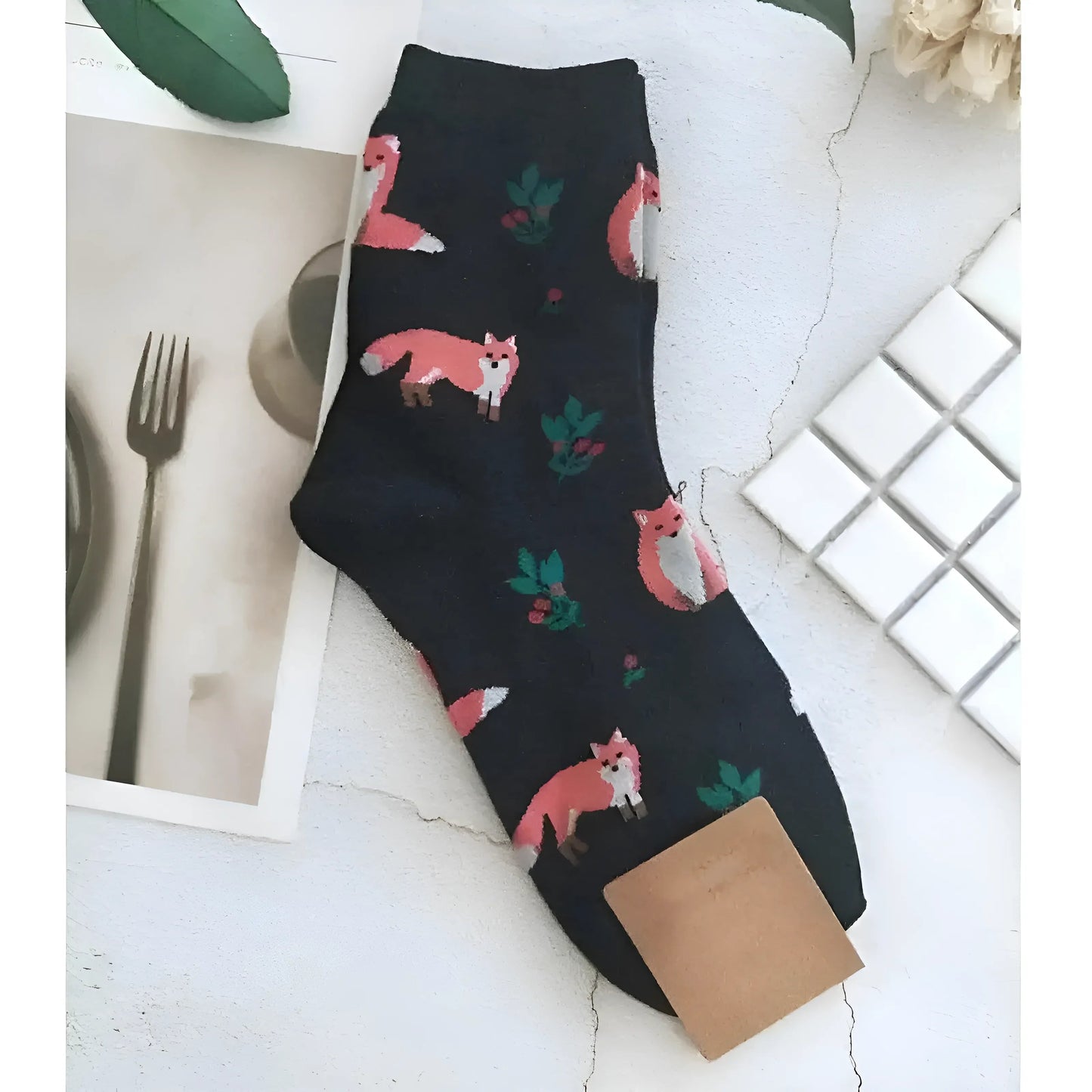 Pink Long Socks with Colourful Prints