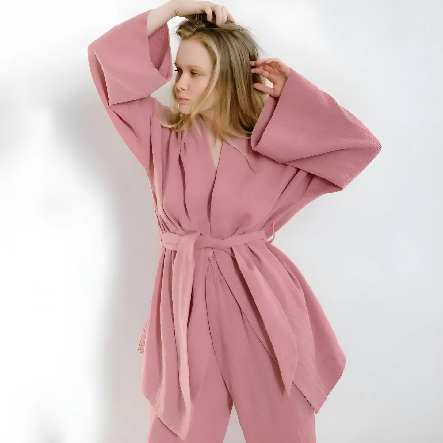 Pink Muslin Pyjama with Tie Detail