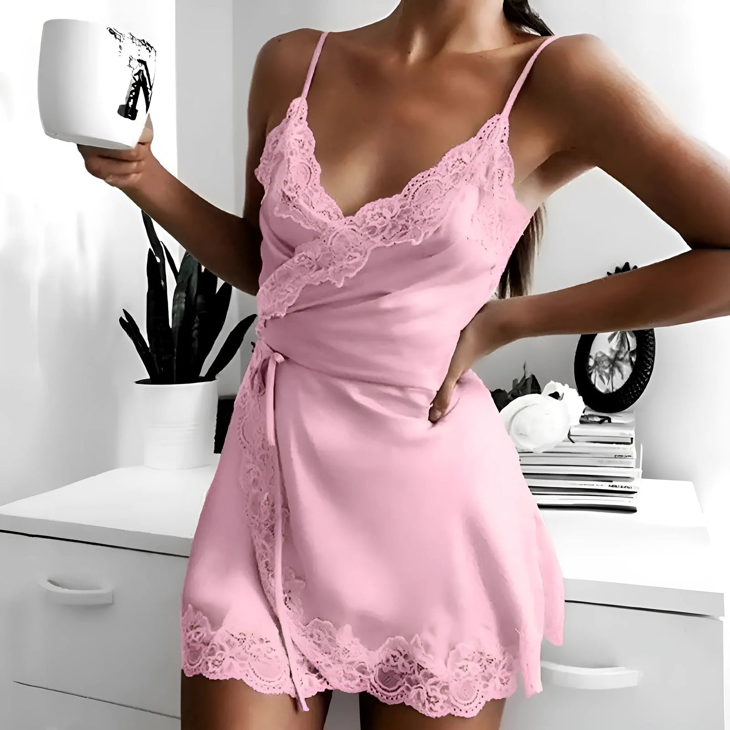 Pink Nightdress with Waist Tie