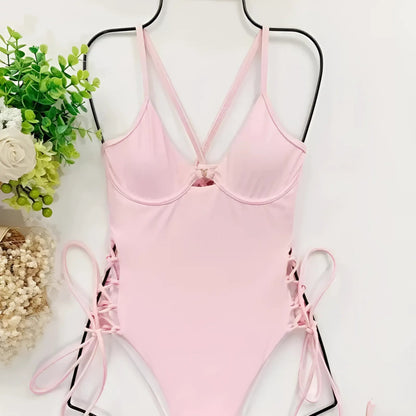 Pink One-Piece Swimsuit with Side Ties