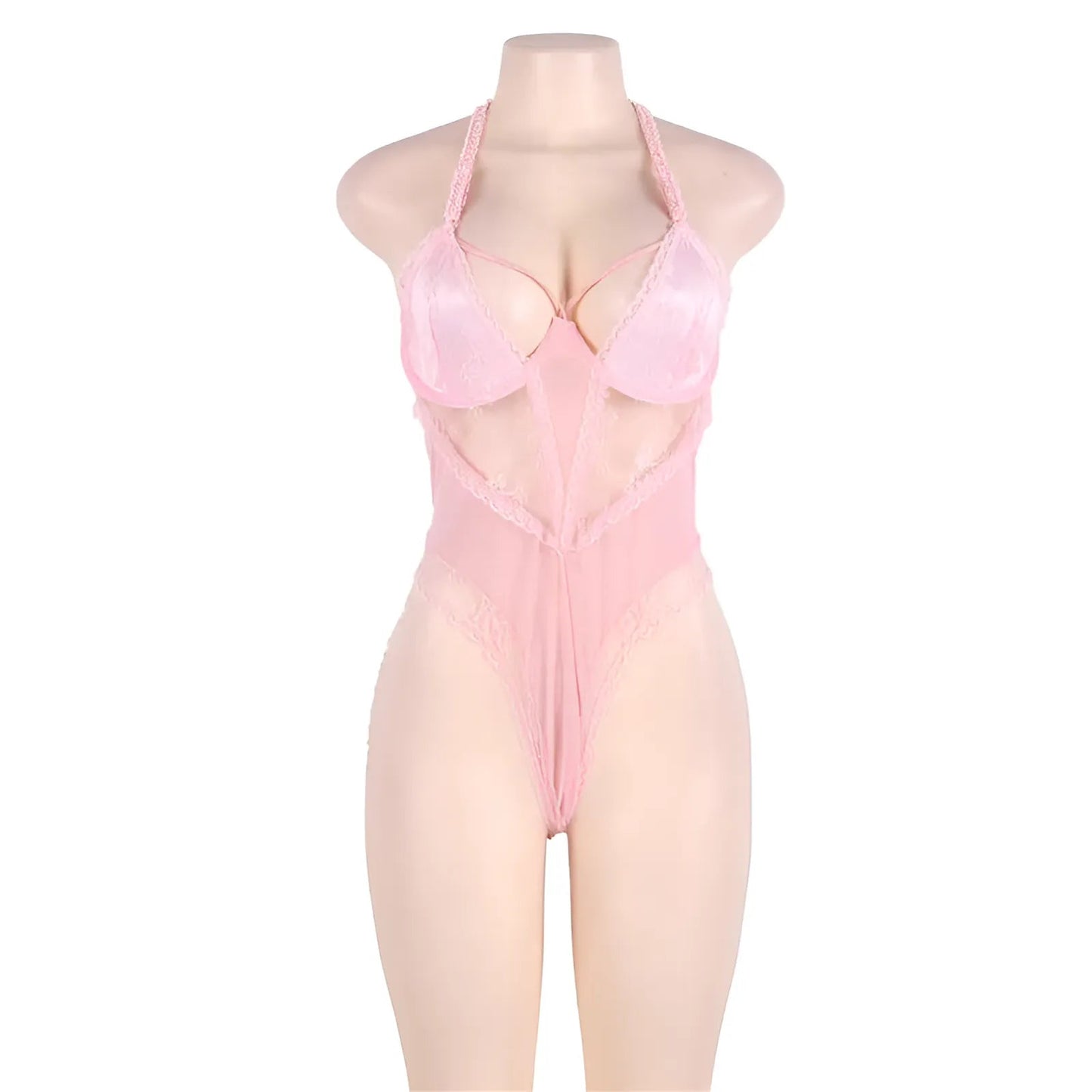 Pink Plus Size Lace Bodysuit