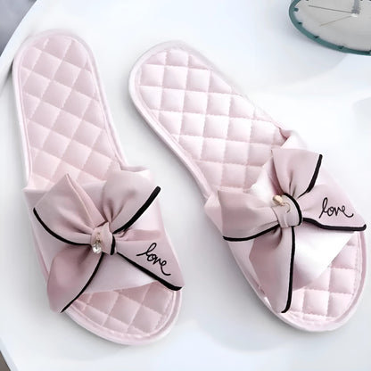 Pink Quilted Women's Slippers with Bows