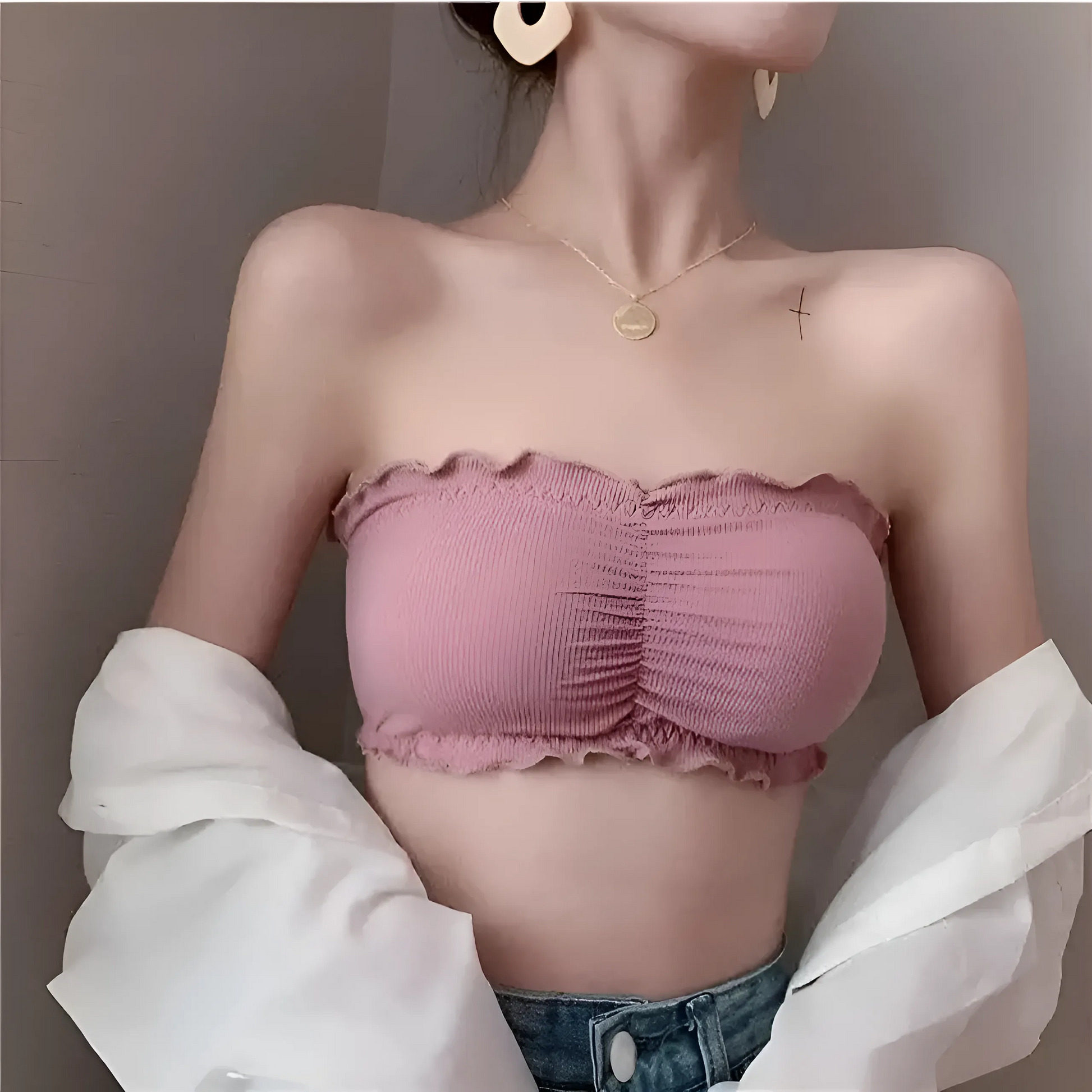 Pink Ruched Strapless Bra