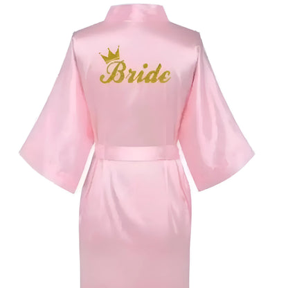 Pink Satin Bridal Robe with "Bride" Embroidery