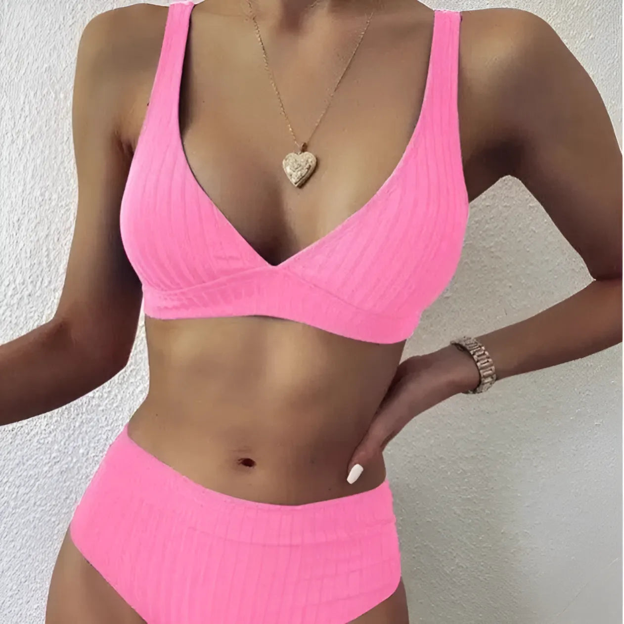 Pink Striped Two-Piece Swimsuit