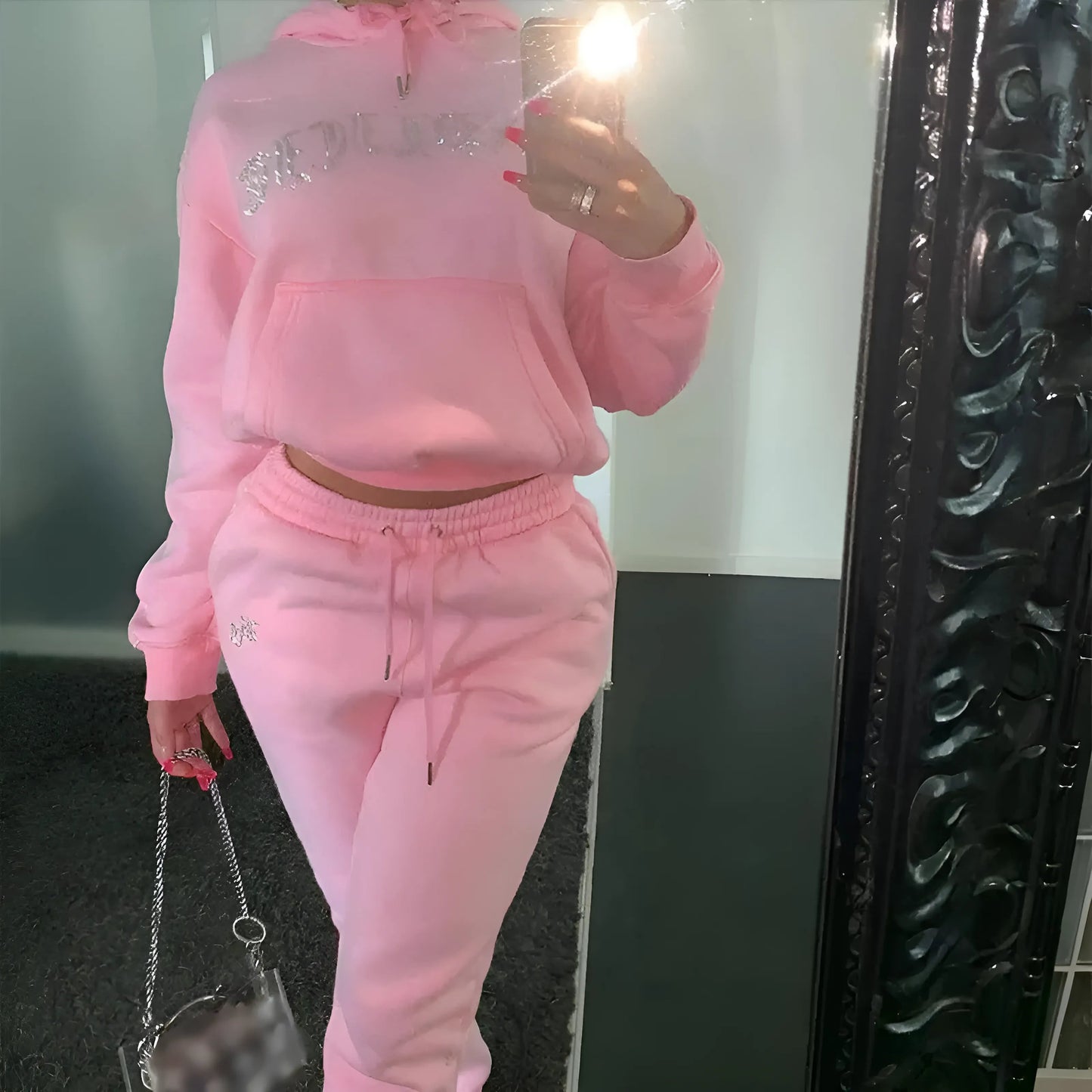 Pink Tracksuit with Decorative Text