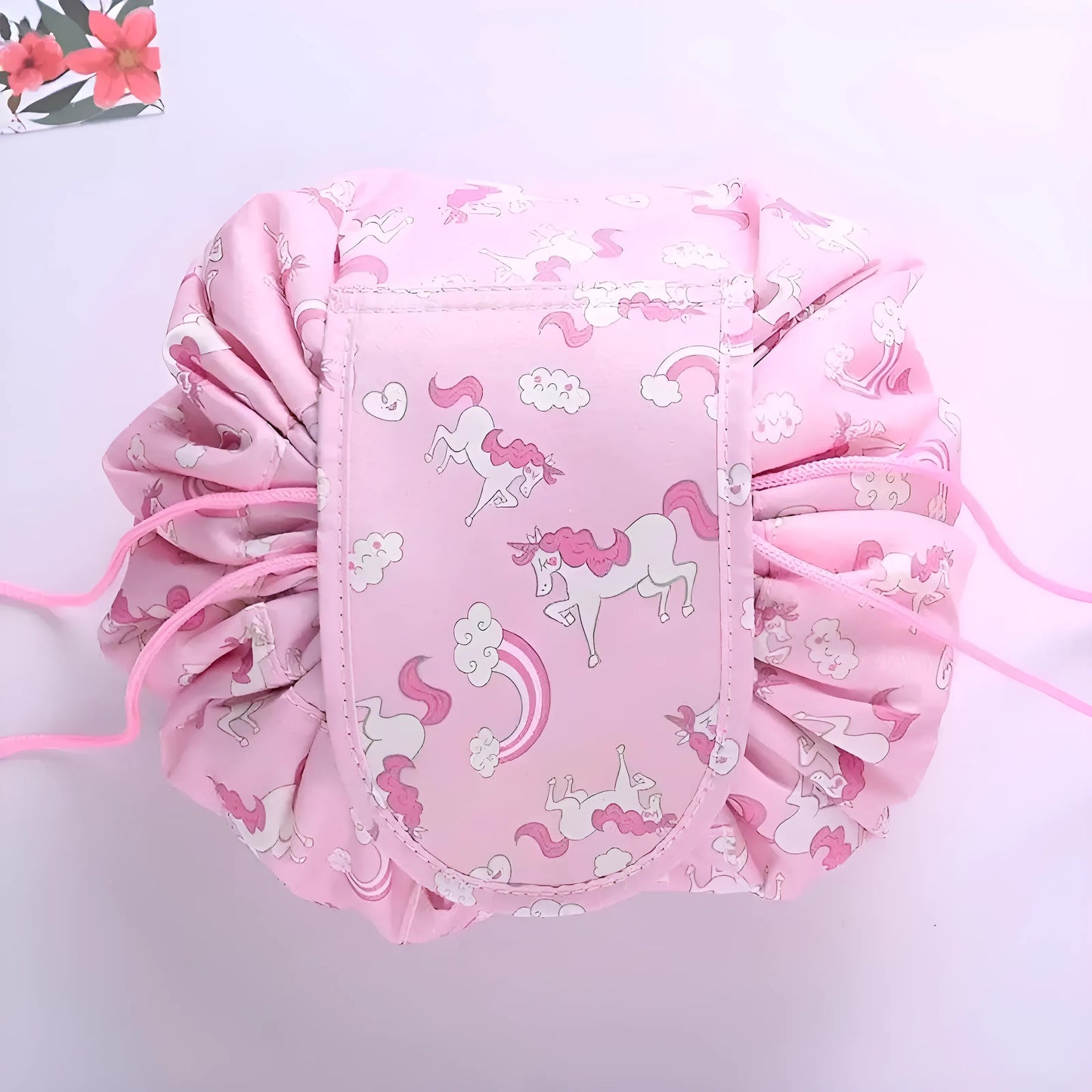 Pink Travel Cosmetic Bag with Drawstring