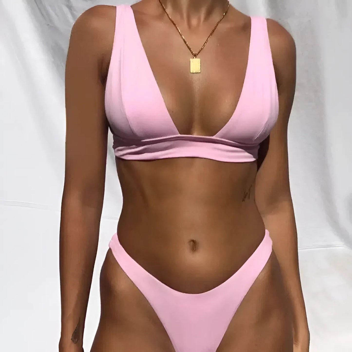 Pink Two-Piece Bikini with Triangle Cups