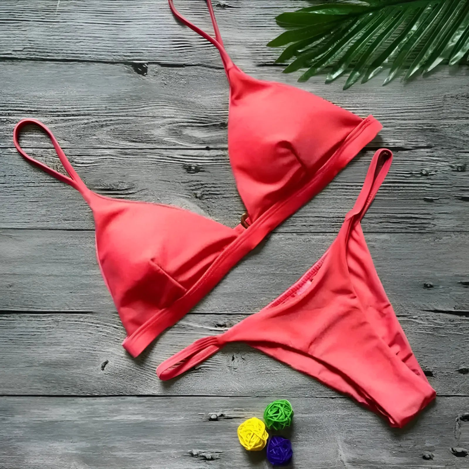 Pink Two-Piece Triangle Cup Bikini Set