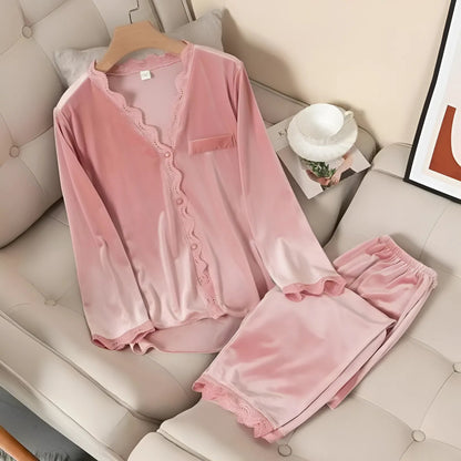 Pink Velvet Long Sleeve Pyjama Set