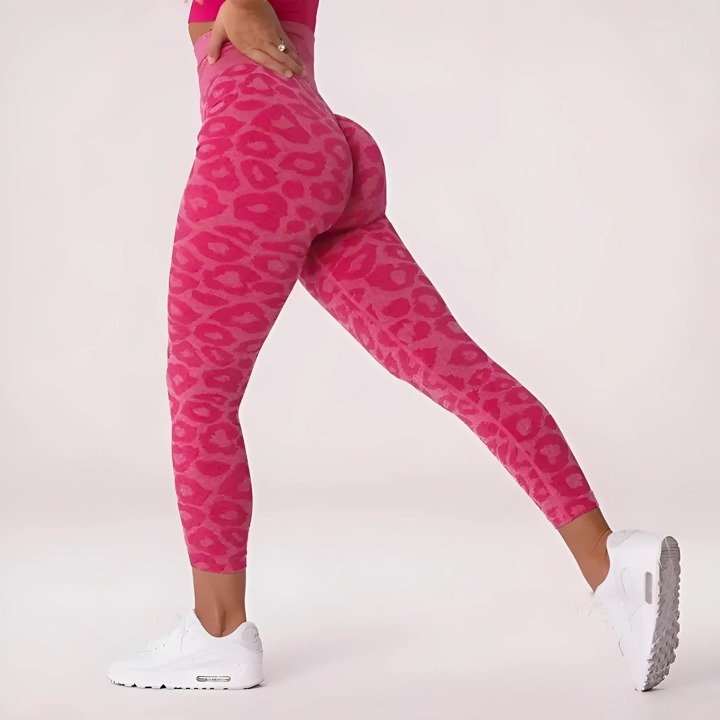 Pink Women's Leopard Print Sports Leggings