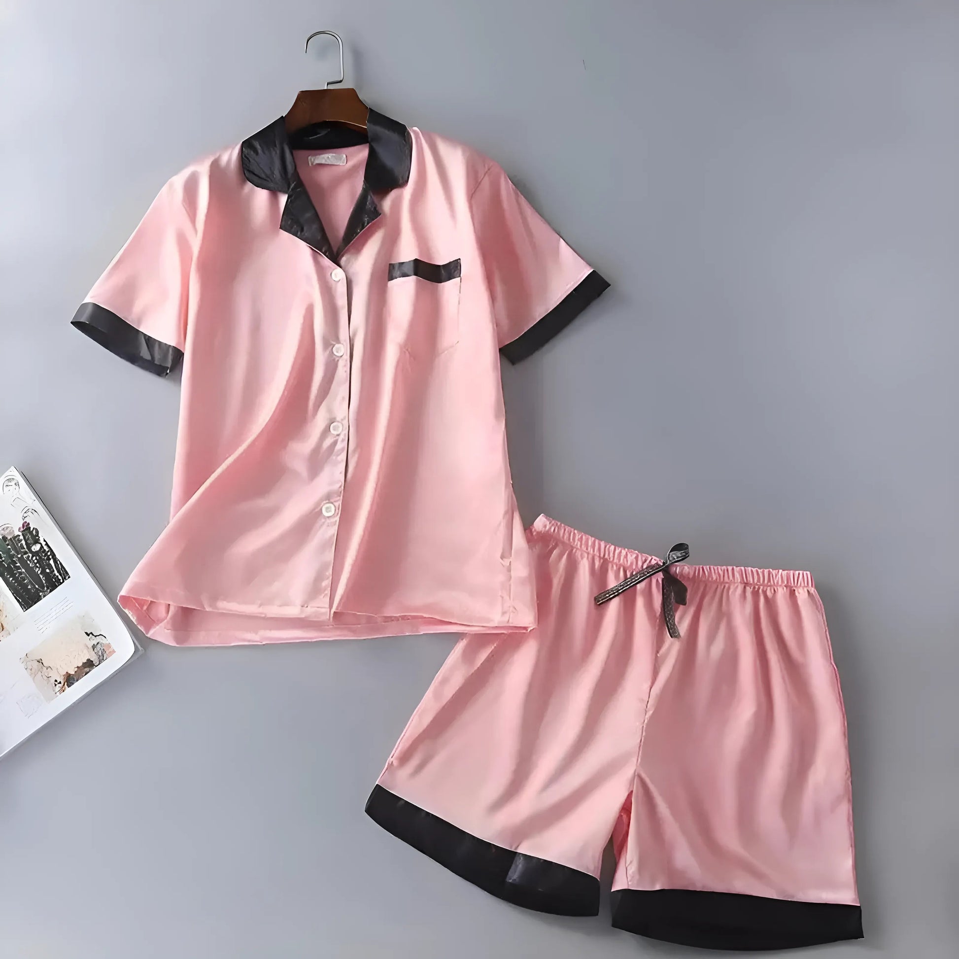 Pink Women's Pyjamas with Decorative Trim