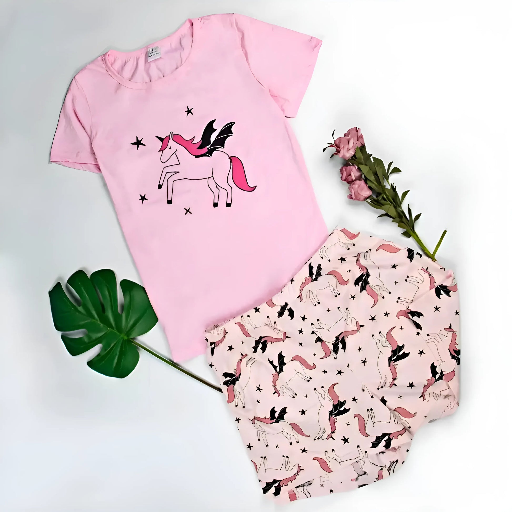 Pink Women's Pyjamas with Short Shorts