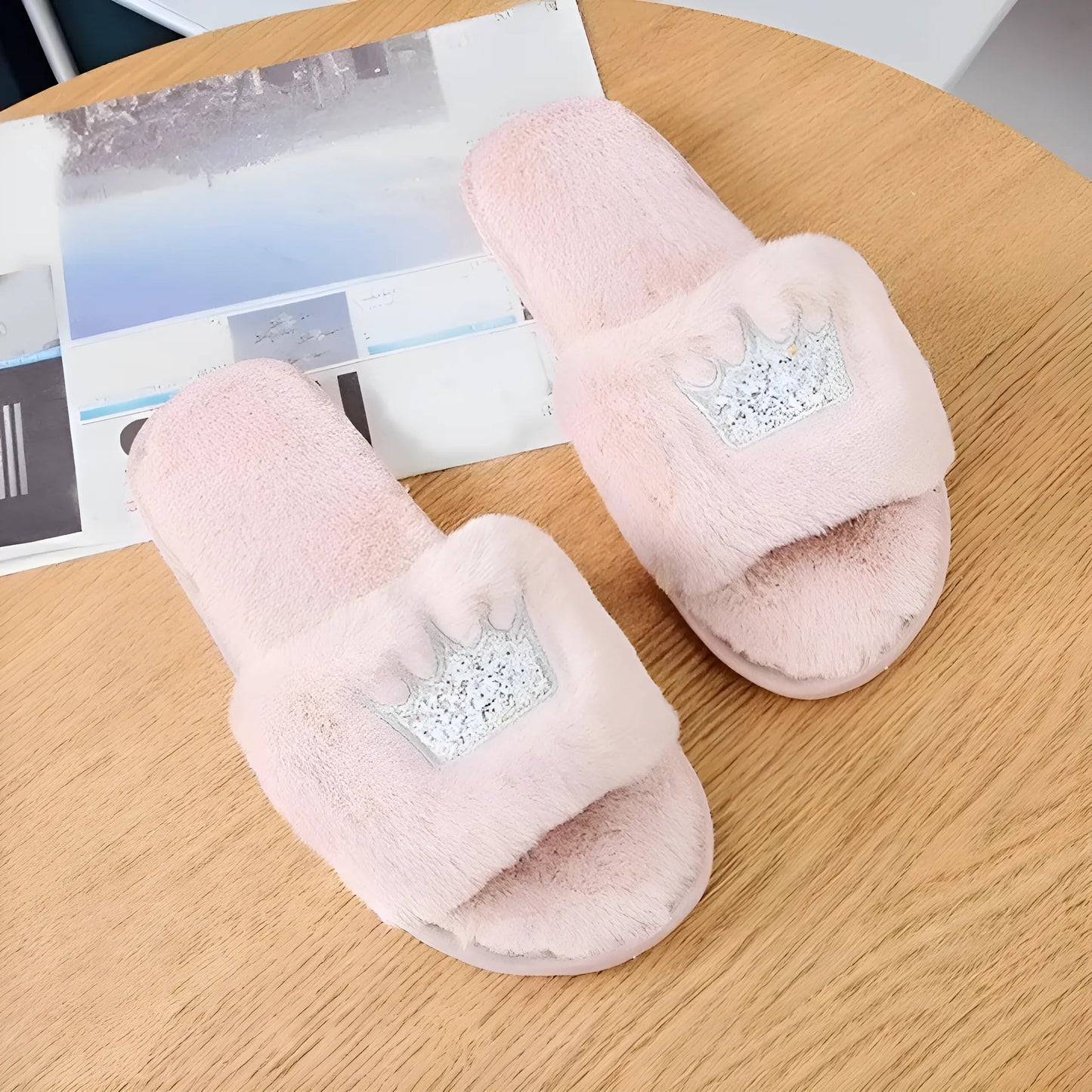 Pink Women's Slippers with Crown