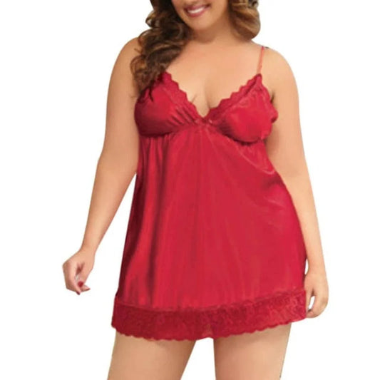 Plus size nightgown with lace - red / m