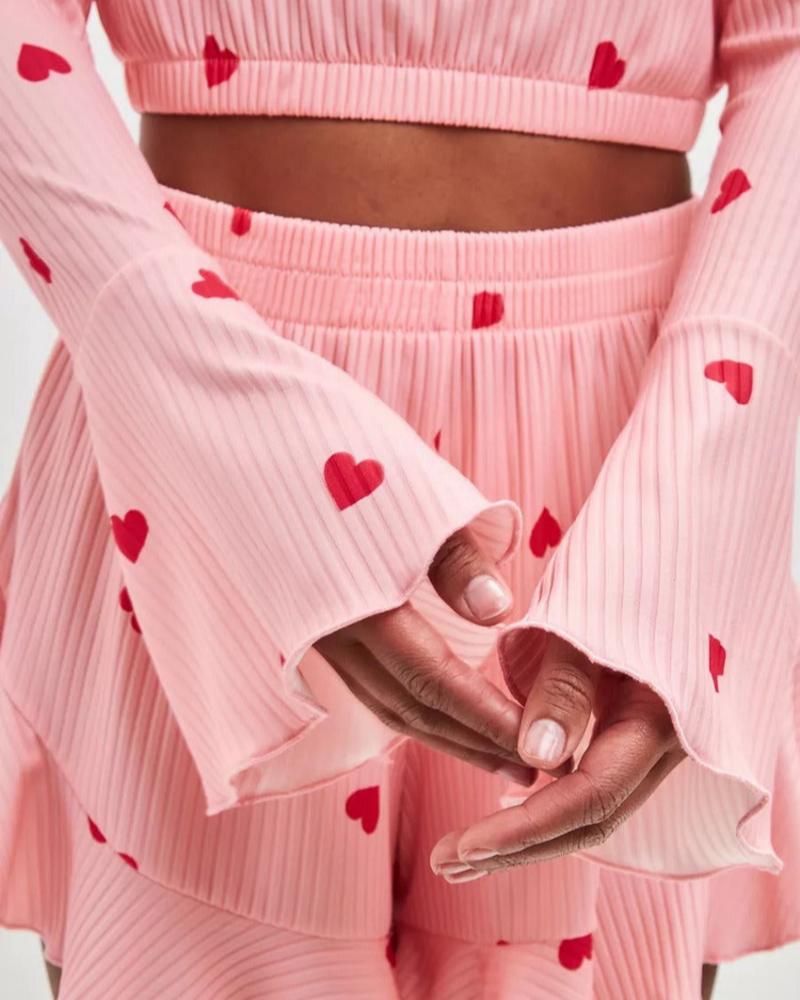 Short heart-patterned pyjamas with long sleeves