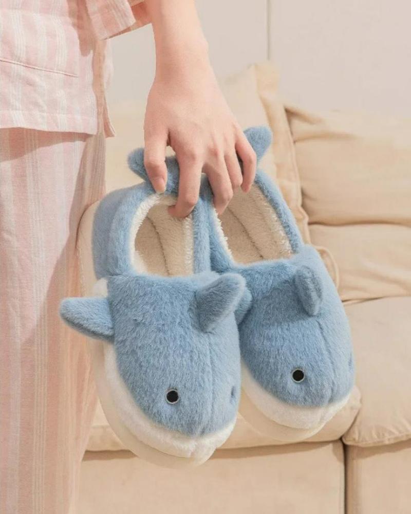 Warm fluffy shark slippers