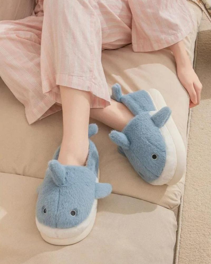 Warm fluffy shark slippers