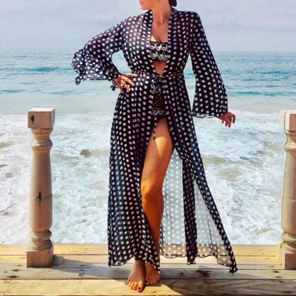 Polka dot beach kimono - black / universal