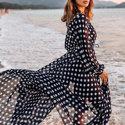 Polka dot beach kimono - black / universal